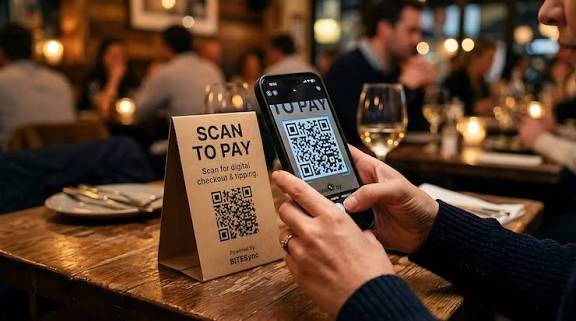 A guest scanning the QR code at the chai counter